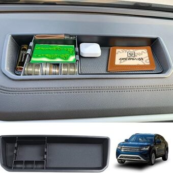 Dashboard Organizer Interior Tray Compatible with VW Atlas and Cross Sport 2018 2019 2020 2021 2022 2023 Accessories, Dash Mounted Storage Holder Insert Dash Board Black