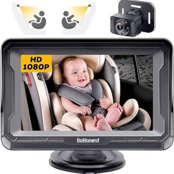 DoHonest Baby Car Camera for Backseat: HD 1080P Easy Setup Carseat Camera Rear Facing Infant - Crystal Night Vision 360° Rotating Baby Car Monitor for Kids - V33