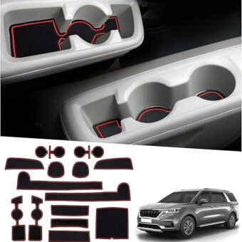 Door Slot Mat for Kia Carnival 2022-2024 Accessories 17PCS/Sets Non-Slip Cup Holder Inserts 2022+ Kia Carnival Center Console Liner Mats Compatible with 2022 2023 2024 Kia Carnival