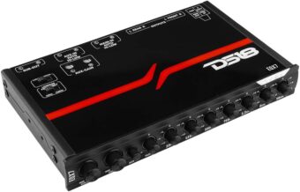 DS18 EQX7 1/2 DIN 7 Band Graphic Equalizer High Volt 7-Band Equalizer with High Level Input and Auto Turn On, Three Stereo RCA outputs, Max Output: 8 Volts