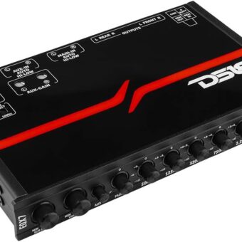 DS18 EQX7 1/2 DIN 7 Band Graphic Equalizer High Volt 7-Band Equalizer with High Level Input and Auto Turn On, Three Stereo RCA outputs, Max Output: 8 Volts