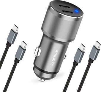 Dual USB C Car Charger, 60W PD (30W + 30W) Super Fast Charging Adapter Metal for iPhone 15 Pro Max, Samsung Galaxy S24 Ultra/S24 Plus/S24/S23/S22/S21, Note 20/10, iPad Pro + 2X...