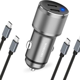 Dual USB C Car Charger, 60W PD (30W + 30W) Super Fast Charging Adapter Metal for iPhone 15 Pro Max, Samsung Galaxy S24 Ultra/S24 Plus/S24/S23/S22/S21, Note 20/10, iPad Pro + 2X...