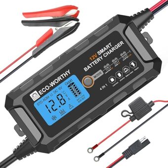 ECO-WORTHY 5Amp 12V Automatic Smart Battery Charger and Maintainer with LCD Display for Lead Acid and Lithium (LiFePO4) Battery