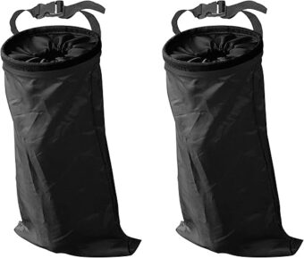 EcoNour Car Trash Bag Black-Medium | 2-Pack Hanging Trash Bag with Elastic Opening & Easy Mount | Waterproof Oxford Material Car Garbage Can | Accessories for Camping, Traveling...