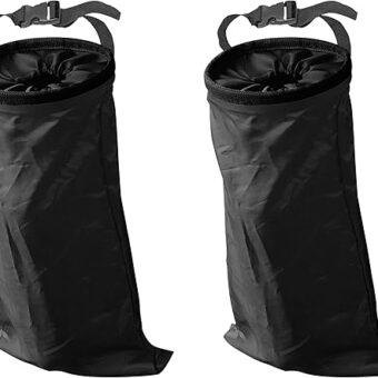 EcoNour Car Trash Bag Black-Medium | 2-Pack Hanging Trash Bag with Elastic Opening & Easy Mount | Waterproof Oxford Material Car Garbage Can | Accessories for Camping, Traveling...