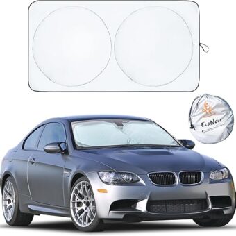 EcoNour Car Windshield Sun Shade | Reflector Sunshade Offers Ultimate Protection for Car Interior | Cool Reflective Sun Blocker Fits Small Sedans, Mini SUVs, & Hatchbacks |...