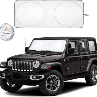 EcoNour Jeep Windshield Sun Shade | Sun Visor to Protect UV Rays and Heat Glare | Jeep Accessories Cover | Fits for Wrangler, Gladiator, and Rubicon Models | Jeep Sunshade -...