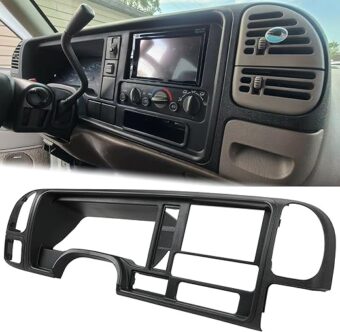 ECOTRIC Double Din Dash Panel Compatible with 1995-2002 GMC Truck SUV Radio Stereo Wire Harness Trim Bezel Panel Kit