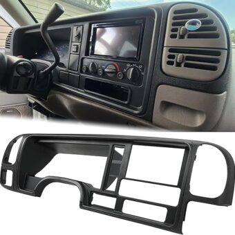 ECOTRIC Double Din Dash Panel Compatible with 1995-2002 GMC Truck SUV Radio Stereo Wire Harness Trim Bezel Panel Kit