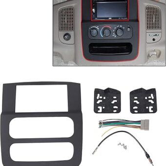 ECOTRIC Radio Double Din Stereo Dash Kit W/Wire Harness Antenna Adapter for 2002-2005 Dodge RAM 1500 2500 3500 Black-with Wiring Harness