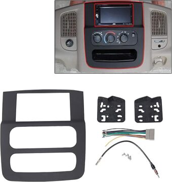 ECOTRIC Radio Double Din Stereo Dash Kit W/Wire Harness Antenna Adapter for 2002-2005 Dodge RAM 1500 2500 3500 Black-with Wiring Harness