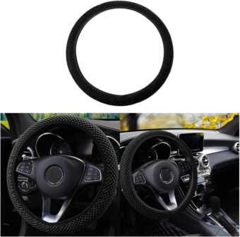 Elastic Stretch Steering Wheel Cover, Universal 15 Inch Automotive Steering Wheel Cover, Microfiber Breathable Ice Silk, Anti-Slip, Odorless, Easy Carry,Warm in Winter and Cool...