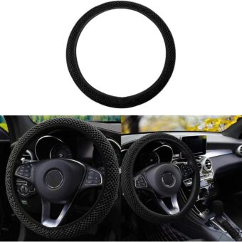 Elastic Stretch Steering Wheel Cover, Universal 15 Inch Automotive Steering Wheel Cover, Microfiber Breathable Ice Silk, Anti-Slip, Odorless, Easy Carry,Warm in Winter and Cool...