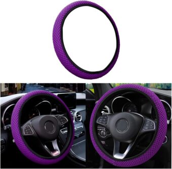 Elastic Stretch Steering Wheel Cover, Universal 15 Inch Automotive Steering Wheel Cover, Microfiber Breathable Ice Silk, Anti-Slip, Odorless, Easy Carry,Warm in Winter and Cool...