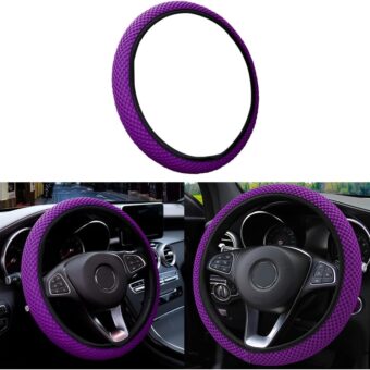 Elastic Stretch Steering Wheel Cover, Universal 15 Inch Automotive Steering Wheel Cover, Microfiber Breathable Ice Silk, Anti-Slip, Odorless, Easy Carry,Warm in Winter and Cool...