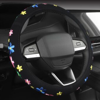 Embroidery Cute Steering Wheel Cover-Deluxe Floral Car Decor,Anti-Slip,Sweat Absorption,Universal 15 inch (floral1)