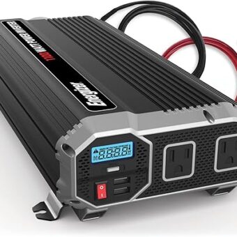 Energizer 1100 Watts Power Inverter Modified Sine Wave Car Inverter, 12V to 110 Volts, Two AC Outlets, Two USB Ports (2.4 Amp) and Battery Cables Included – ETL Approved Under...