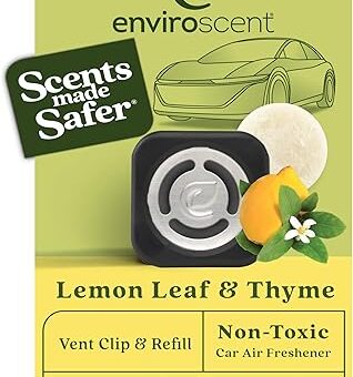 Enviroscent Non-Toxic Car Air Freshener (Lemon Leaf & Thyme) Car Air Freshener Infused with Essential Oils | Car Scent Lasting Over 30 Days | 1 Refillable Car Vent Clip & 1...