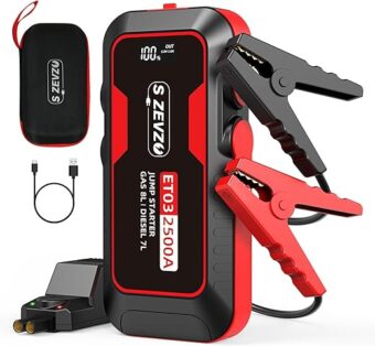 ET03 Car Jump Starter 2500A Jump Starter Battery Pack for Up to 8.0L Gas and 7.0L Diesel Engines, 74Wh Portable 12V Jump Box with USB Ports, LCD Display, Storage Case, and LED...