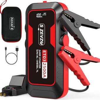 ET03 Car Jump Starter 2500A Jump Starter Battery Pack for Up to 8.0L Gas and 7.0L Diesel Engines, 74Wh Portable 12V Jump Box with USB Ports, LCD Display, Storage Case, and LED...