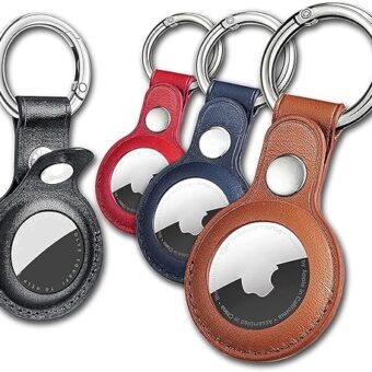 Eusty Air Tag Keychain for Apple Airtags Holder, 4 Pack Protective Leather Case Tracker Cover with Airtag Key Ring Compatible New AirTag Dog Collar (Multi-Color)