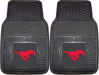 FANMATS 13010 SMU Mustangs 2-Piece Heavy Duty Vinyl Car Mat Set - 17" x 27", Front Row Floor Mats, All Weather Protection, Universal Fit, Deep Resevoir Design