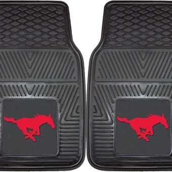 FANMATS 13010 SMU Mustangs 2-Piece Heavy Duty Vinyl Car Mat Set - 17" x 27", Front Row Floor Mats, All Weather Protection, Universal Fit, Deep Resevoir Design