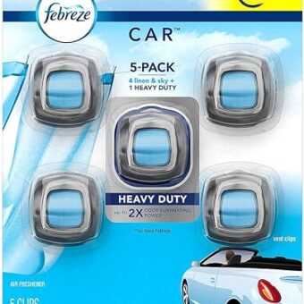 Febreze Car Air Freshener, Set of 5 Clips, Linen & Skyup to 150 Days (Packaging May Vary)