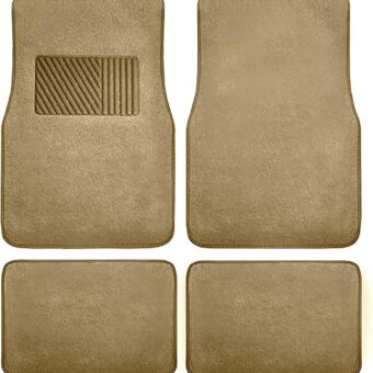 FH Group Car Floor Mat 4 Piece Set Driver's Seat with Heel Pad Deluxe Front 66 x 43 cm Rear 32 x 43 cm Beige