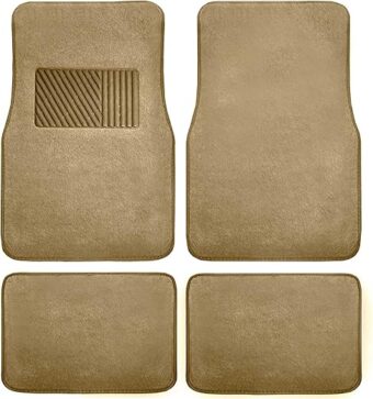 FH Group Car Floor Mat 4 Piece Set Driver's Seat with Heel Pad Deluxe Front 66 x 43 cm Rear 32 x 43 cm Beige