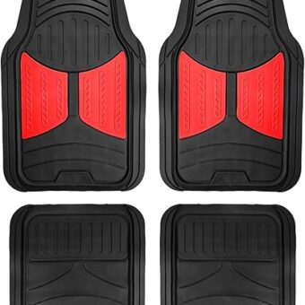 FH Group Full Set Trimmable Rubber Floor Mats, Monster Eyes (Red) - Universal Fit for Cars Trucks and SUVs