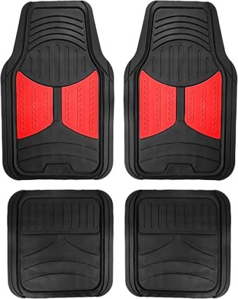 FH Group Full Set Trimmable Rubber Floor Mats, Monster Eyes (Red) - Universal Fit for Cars Trucks and SUVs