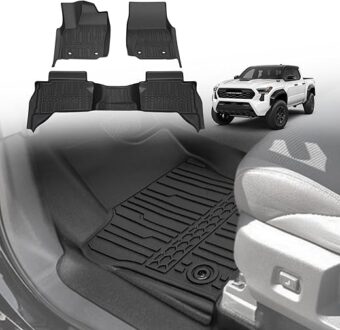 Floor Mats All Weather Liners Compatible with 2024 Toyota Tacoma Accessories Double Cab Front & Rear 2-Row Custom Fit TPE, Automatic Transmission Exclude Hybrid (Floor Mats)