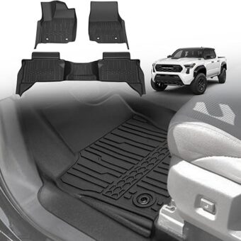 Floor Mats All Weather Liners Compatible with 2024 Toyota Tacoma Accessories Double Cab Front & Rear 2-Row Custom Fit TPE, Automatic Transmission Exclude Hybrid (Floor Mats)