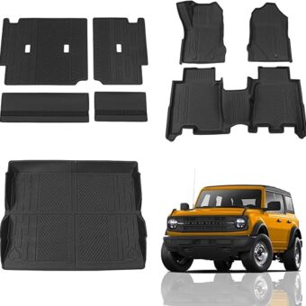 Floor Mats Compatible with 2021 2022 2023 2024 Ford Bronco Trunk Mat Cargo Liner for Ford Bronco Accessories 4 Door(Trunk Mat+Floor Mats+Rear Backrest Mats)