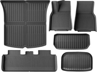 Floor Mats for Tesla Model Y 2021-2023 2024, Set of 6 Mats All Weather TPE Waterproof Anti-Slip Front & Rear Trunk Mats Cargo Liners, Custom Fit for Tesla 5-Seater (Not Fit 7-Seat)