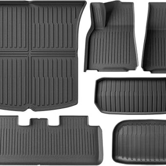 Floor Mats for Tesla Model Y 2021-2023 2024, Set of 6 Mats All Weather TPE Waterproof Anti-Slip Front & Rear Trunk Mats Cargo Liners, Custom Fit for Tesla 5-Seater (Not Fit 7-Seat)