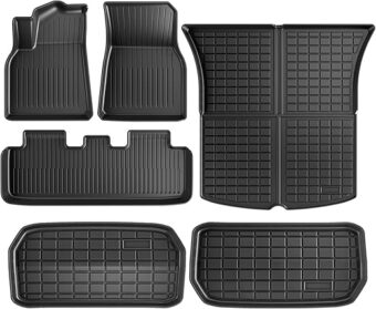 Floor Mats for Tesla Model Y 2024-2020 All Weather TPE Cargo Liner Floor Mats and Cargo Trunk Mats Accessories (Set of 6 - Not Fit 7-Seat)