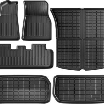 Floor Mats for Tesla Model Y 2024-2020 All Weather TPE Cargo Liner Floor Mats and Cargo Trunk Mats Accessories (Set of 6 - Not Fit 7-Seat)