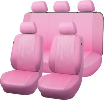 Flying Banner car seat Covers Set airmesh Breathable Fashion Easy Bench Split Protectors Sport Fashion (Pink & Pink, Full Set - Low Back)