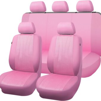 Flying Banner car seat Covers Set airmesh Breathable Fashion Easy Bench Split Protectors Sport Fashion (Pink & Pink, Full Set - Low Back)