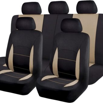 Flying Banner Car Seat Covers Set Beige Tan Front Seats Rear Bench Polyester car seat Protectors Easy installations Rear Bench Split Classic Man Lady Truck