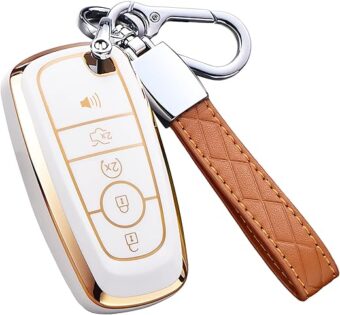 for Ford Key Fob Cover, for Explorer Bronco Escape Edge Expedition Mustang F150 Fusion Ranger Lincoln Premium Soft TPU Full Protection Key Case Remote Key Holder (Size B-Ivory)