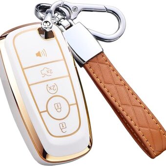 for Ford Key Fob Cover, for Explorer Bronco Escape Edge Expedition Mustang F150 Fusion Ranger Lincoln Premium Soft TPU Full Protection Key Case Remote Key Holder (Size B-Ivory)