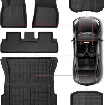 for Tesla Model 3 Floor Mats Model 3 All Weather Floor mats 2023 2022 2021 for Tesla Model 3 Accessories Anti-Slip Waterproof Floor Liners Cargo Rear Trunk Mat Interior Accessories