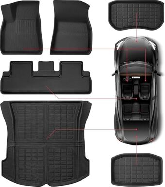 for Tesla Model 3 Floor Mats Model 3 All Weather Floor mats 2023 2022 2021 for Tesla Model 3 Accessories Anti-Slip Waterproof Floor Liners Cargo Rear Trunk Mat Interior Accessories