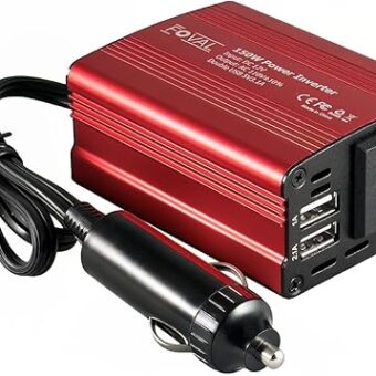 FOVAL 150W Car Power Inverter 12V DC to 110V AC Converter Vehicle Adapter Plug Outlet with 3.1A Dual USB Car Charger for Laptop Computer Red