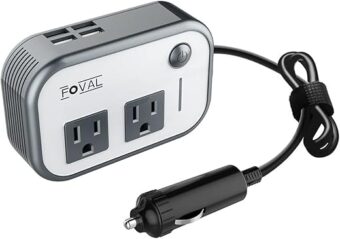 FOVAL 200W Car Power Inverter, 12V DC to 110V AC Car Converter with 4 USB Ports Car Laptop Charger, Car Adapter for Plug Outlet