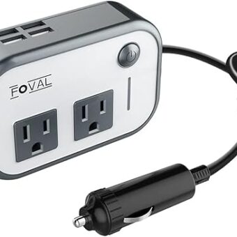 FOVAL 200W Car Power Inverter, 12V DC to 110V AC Car Converter with 4 USB Ports Car Laptop Charger, Car Adapter for Plug Outlet